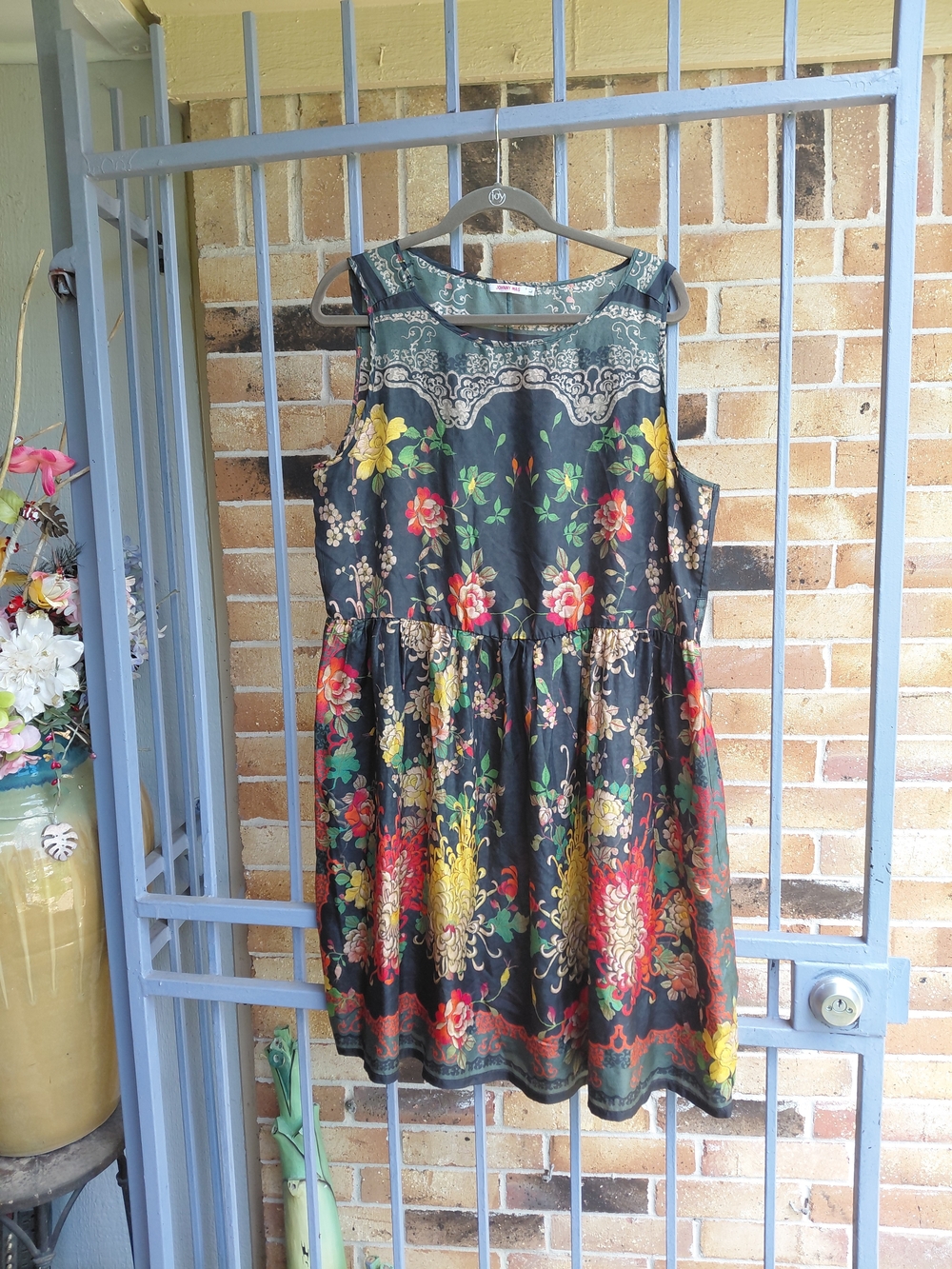 Johnny Was Multicolor Paisley-Print Top with Black Trim